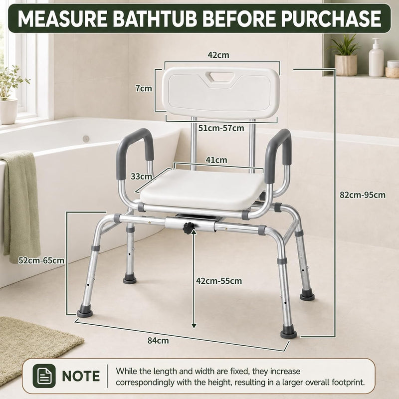 Sliding Shower Chair with Wide Swivel Seat