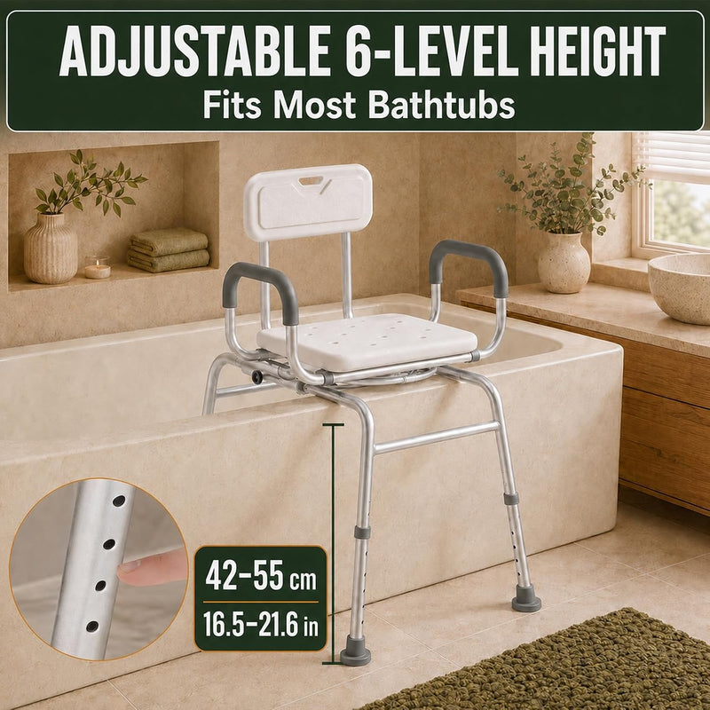 Sliding Shower Chair with Wide Swivel Seat