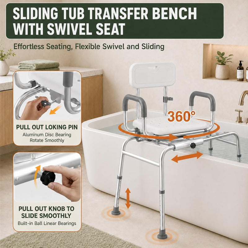 Sliding Shower Chair with Wide Swivel Seat