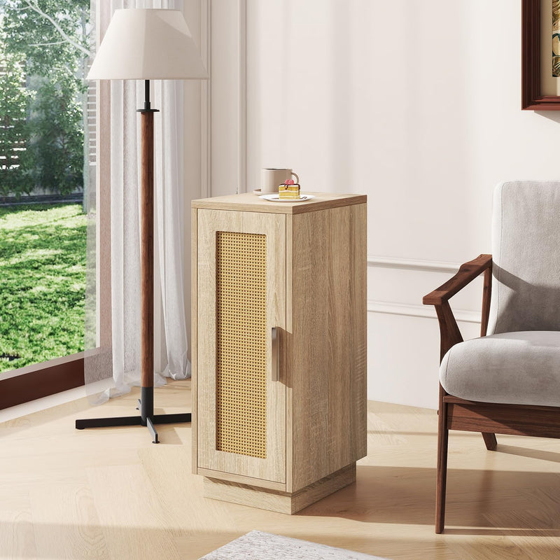 Slim Bedside Table Rattan Nightstand Natural (Set of 2)