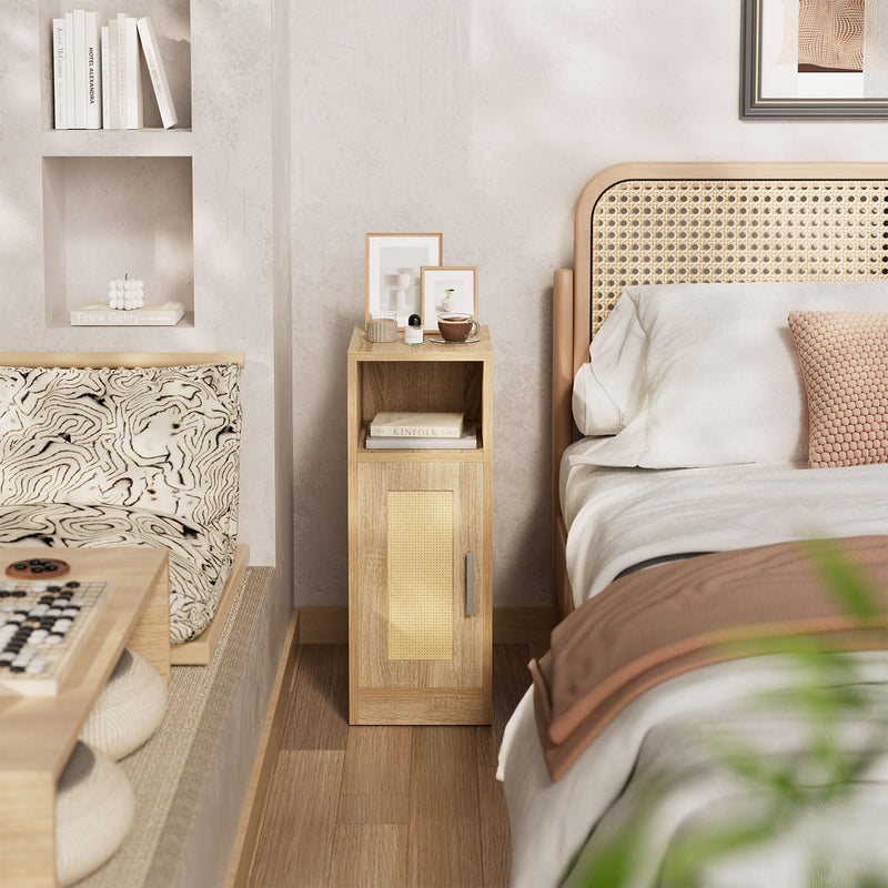 Slim Bedside Table Rattan Nightstand Natural (Set of 2)