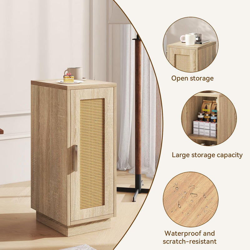 Slim Bedside Table Rattan Nightstand Natural (Set of 2)