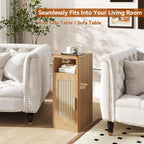 Slim Bedside Table Rattan Nightstand Natural (Set of 2)