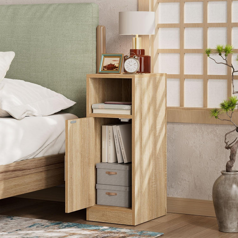 Slim Bedside Table Rattan Nightstand Natural (Set of 2)