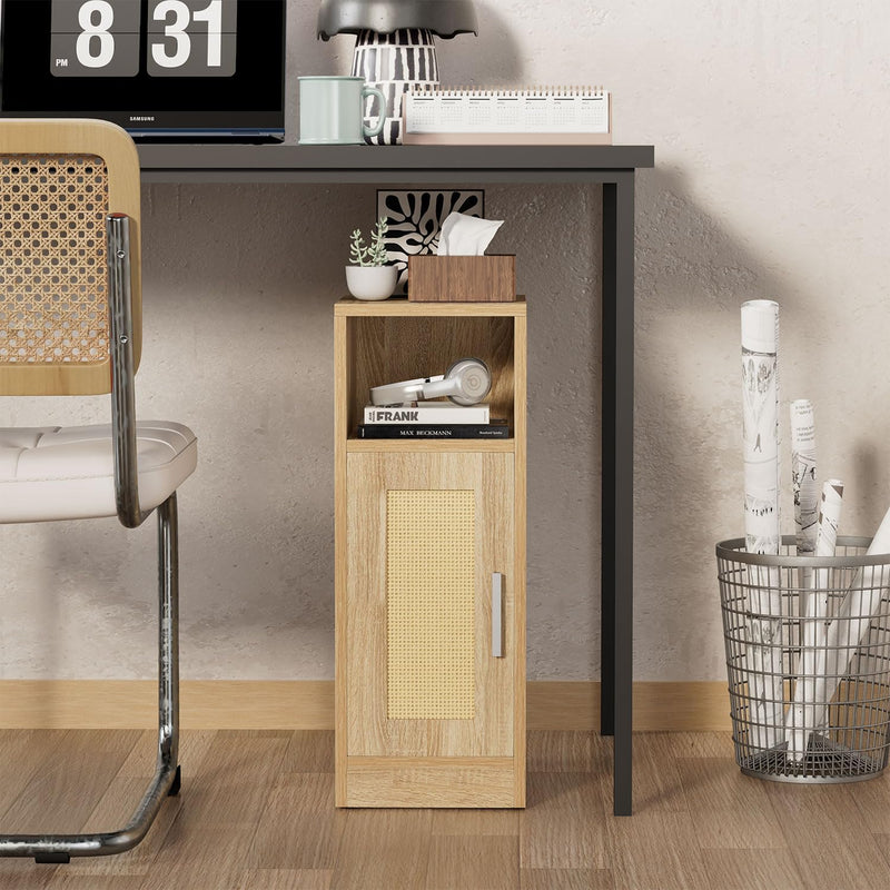 Slim Bedside Table Rattan Nightstand Natural (Set of 2)