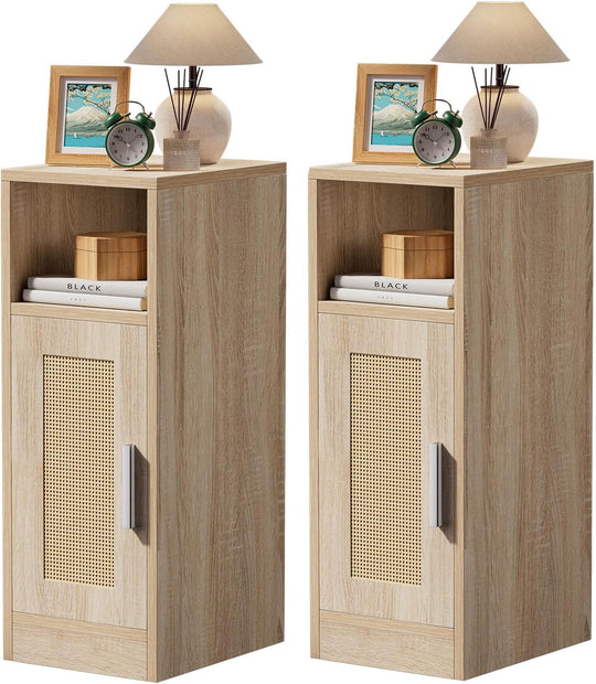 Slim Bedside Table Rattan Nightstand Natural (Set of 2)