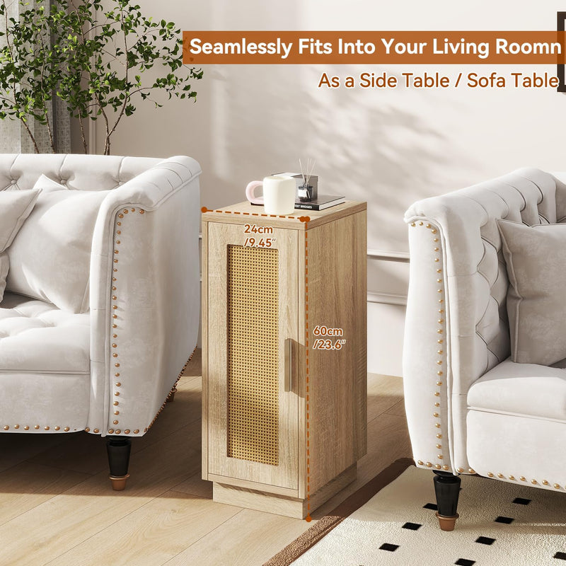 Slim Bedside Table Rattan Nightstand Natural (Set of 2)