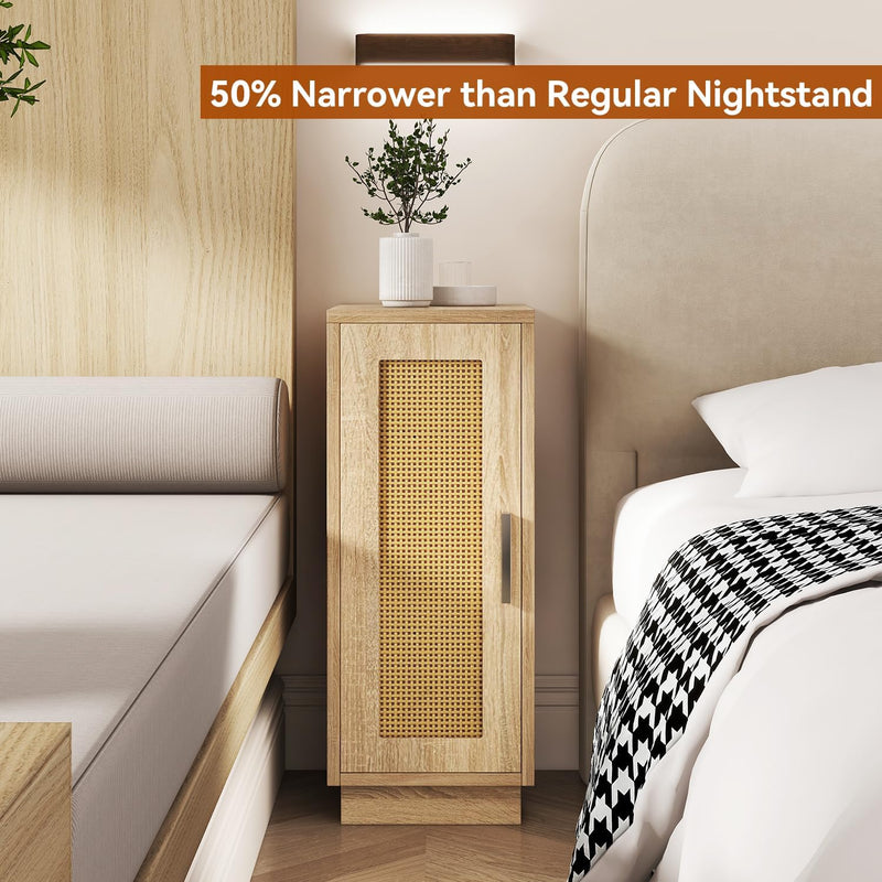 Slim Bedside Table Rattan Nightstand Natural (Set of 2)