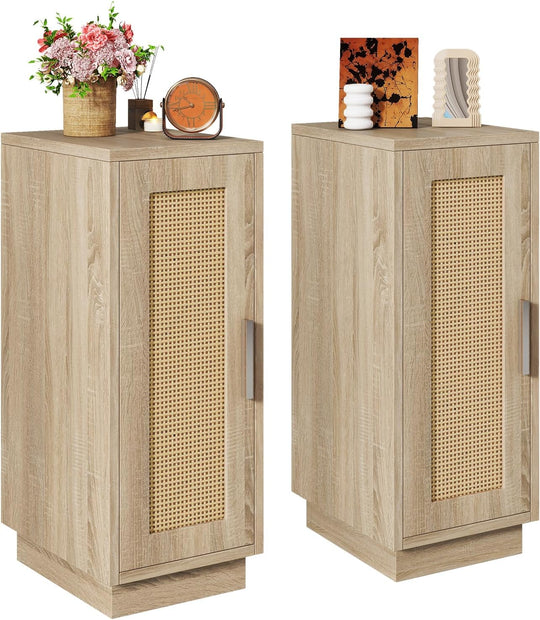 Slim Bedside Table Rattan Nightstand Natural (Set of 2)