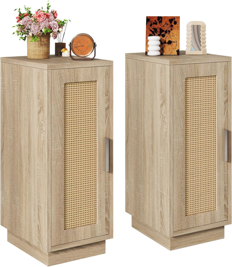 Slim Bedside Table Rattan Nightstand Natural (Set of 2)