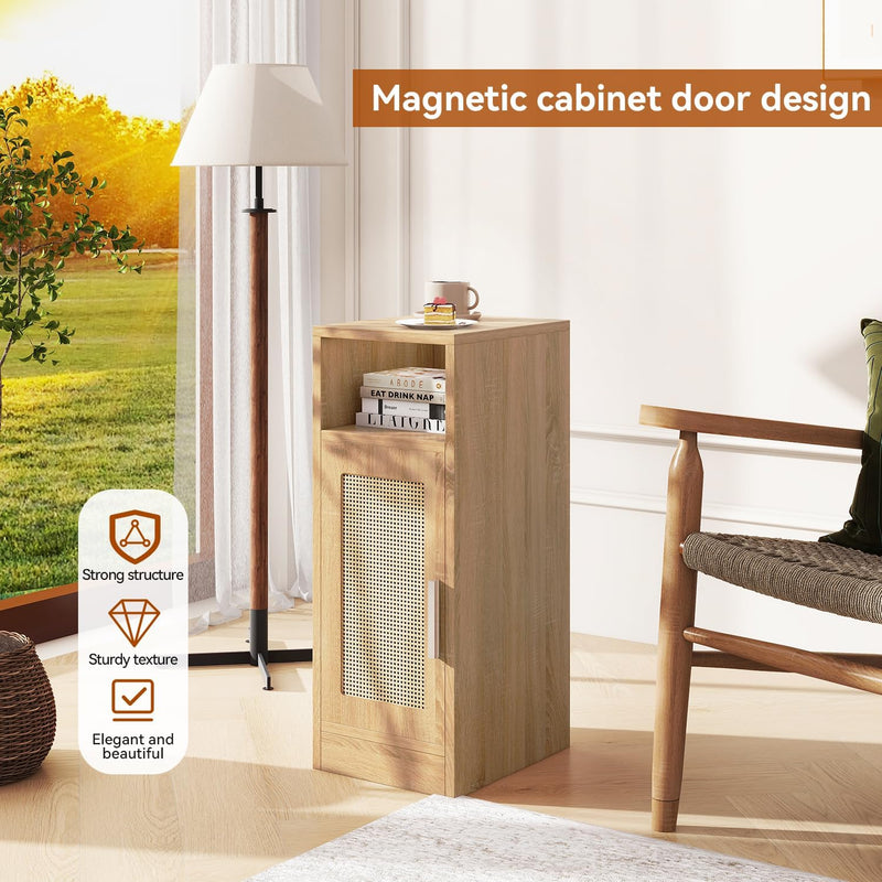 Slim Bedside Table Rattan Nightstand Natural (Set of 2)