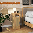 Slim Bedside Table Rattan Nightstand Natural (Set of 2)