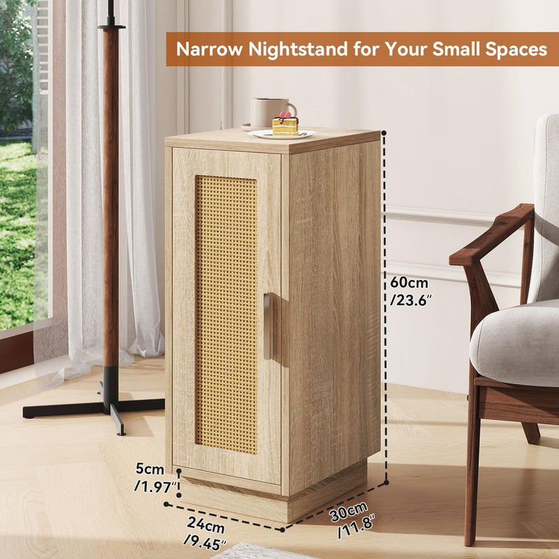 Slim Bedside Table Rattan Nightstand Natural (Set of 2)