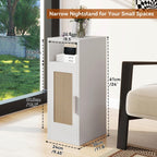 Slim Bedside Table Rattan Nightstand Natural Wood Cabinet (Set of 2)