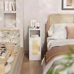 Slim Bedside Table Rattan Nightstand Natural Wood Cabinet (Set of 2)
