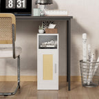 Slim Bedside Table Rattan Nightstand Natural Wood Cabinet (Set of 2)