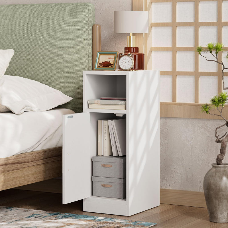 Slim Bedside Table Rattan Nightstand Natural Wood Cabinet (Set of 2)