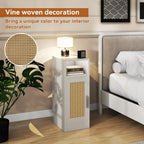 Slim Bedside Table Rattan Nightstand Natural Wood Cabinet (Set of 2)