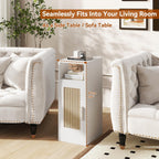 Slim Bedside Table Rattan Nightstand Natural Wood Cabinet (Set of 2)