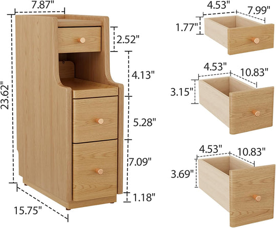 Slim Bedside Table with 3 Drawers and Shelf