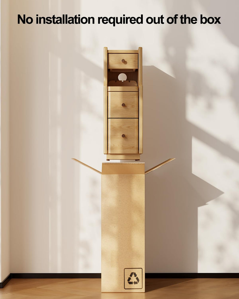 Slim Bedside Table with 3 Drawers and Shelf
