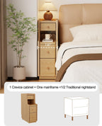 Slim Bedside Table with 3 Drawers and Shelf