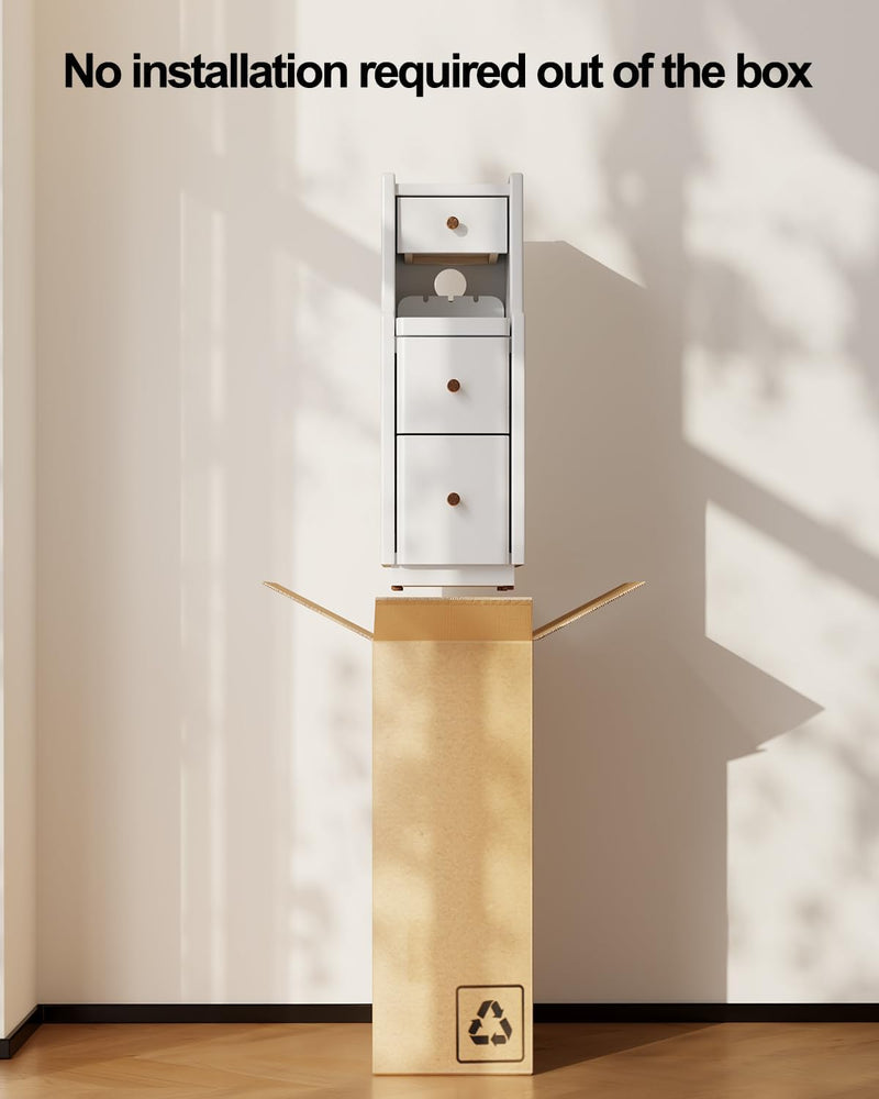 Slim Bedside Table with 3 Drawers and Shelf
