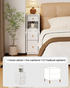 Slim Bedside Table with 3 Drawers and Shelf
