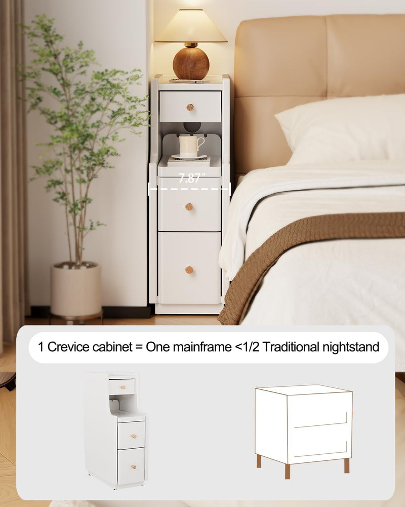 Slim Bedside Table with 3 Drawers and Shelf