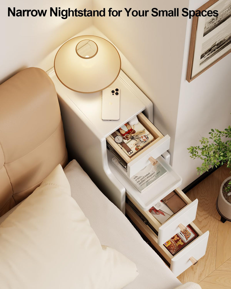 Slim Bedside Table with 3 Drawers and Shelf