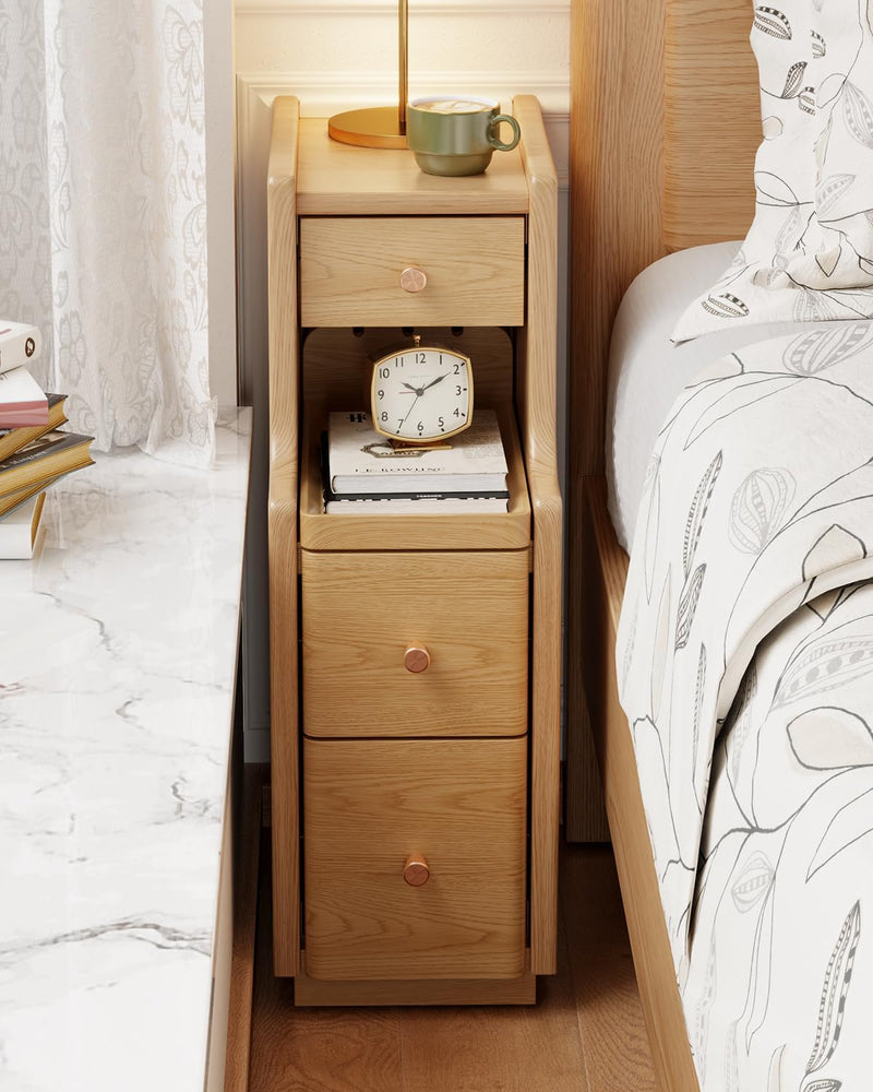 Slim Bedside Table with 3 Drawers and Shelf