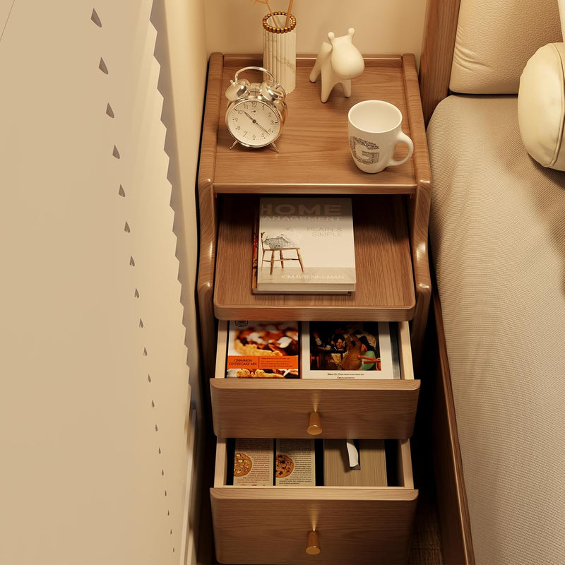 Slim Bedside Table with 3 Drawers and Shelf