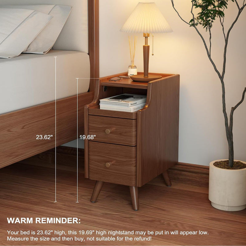 Slim Bedside Table with 3 Drawers and Shelf