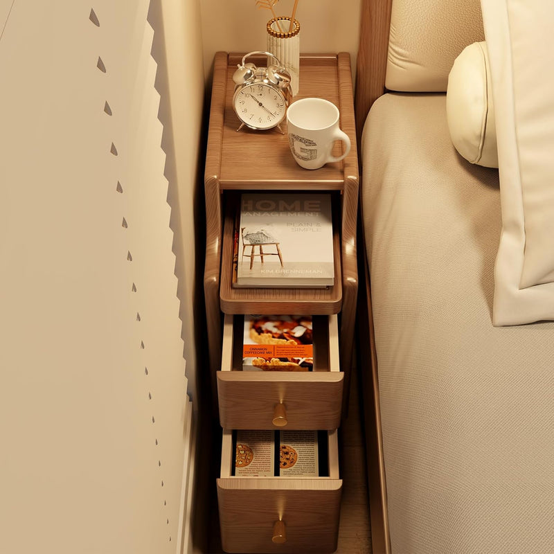 Slim Bedside Table with 3 Drawers and Shelf