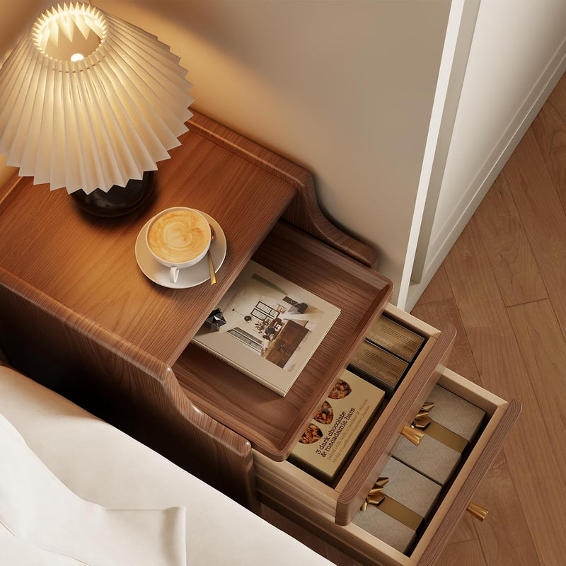 Slim Bedside Table with 3 Drawers and Shelf