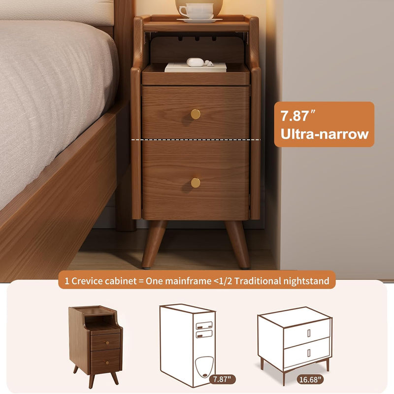 Slim Bedside Table with 3 Drawers and Shelf