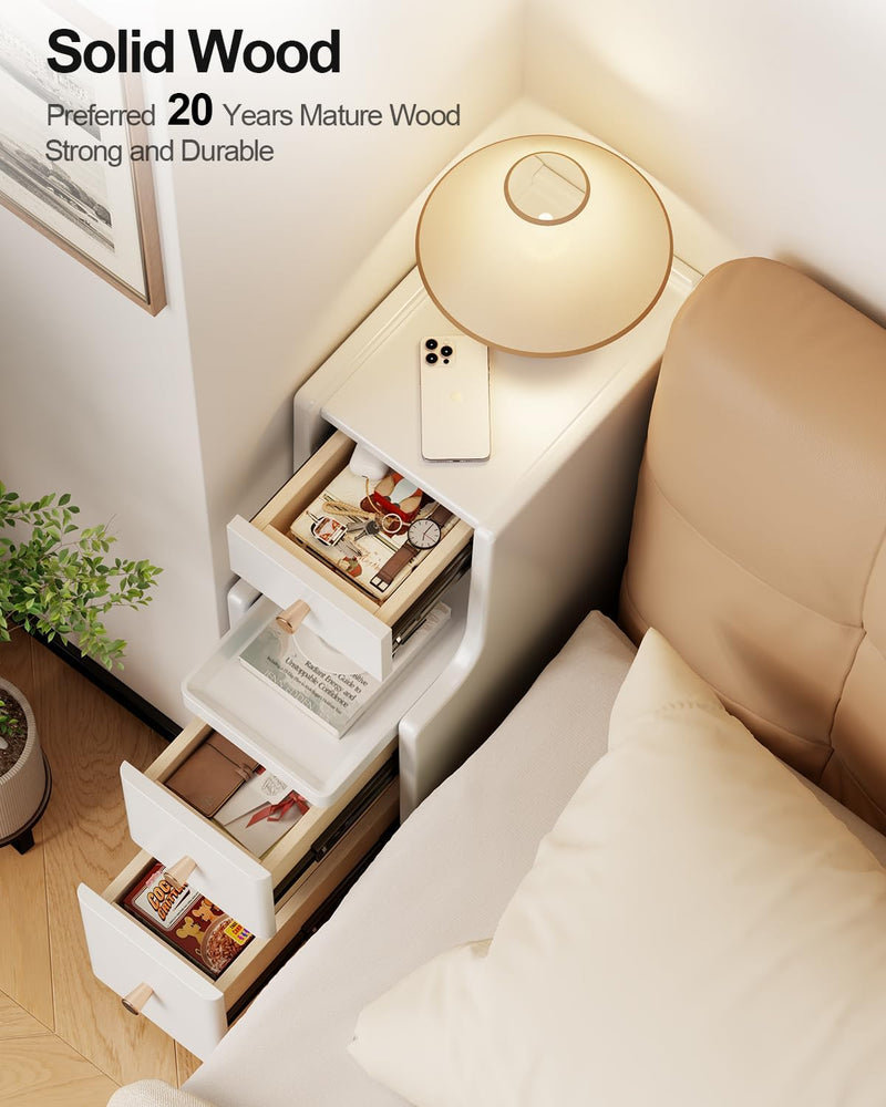 Slim Bedside Table with 3 Drawers and Shelf