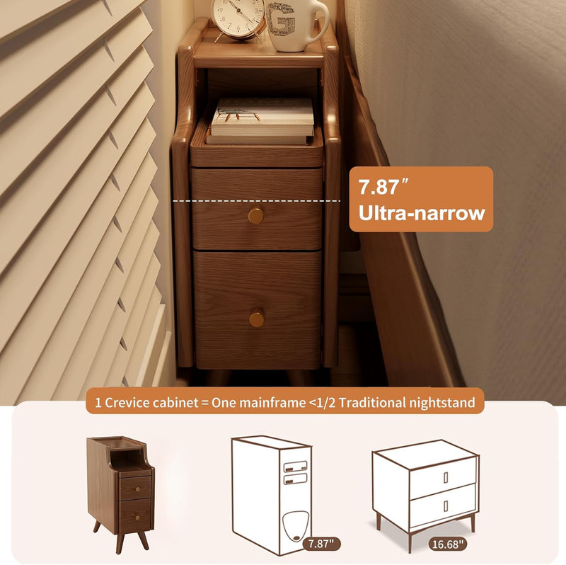 Slim Bedside Table with 3 Drawers and Shelf
