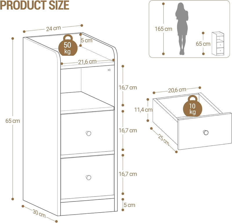 Slim Bedside Tables Side Table with 2 Drawers (Set of 2)