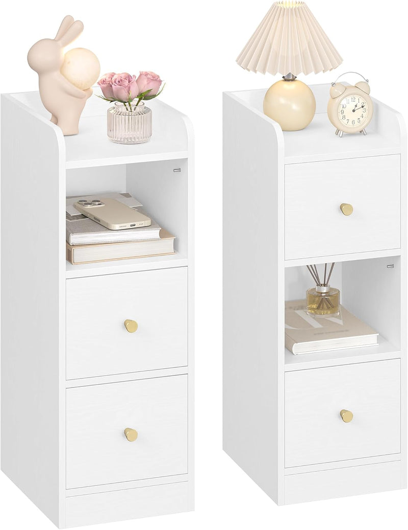Slim Bedside Tables Side Table with 2 Drawers (Set of 2)
