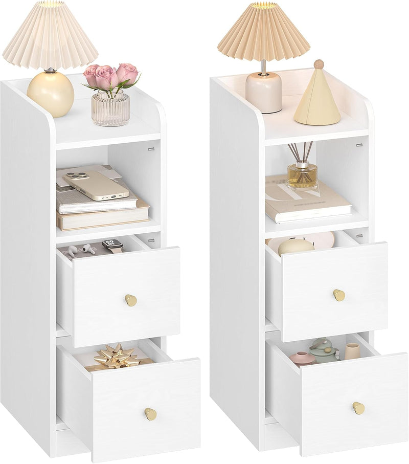Slim Bedside Tables Side Table with 2 Drawers (Set of 2)