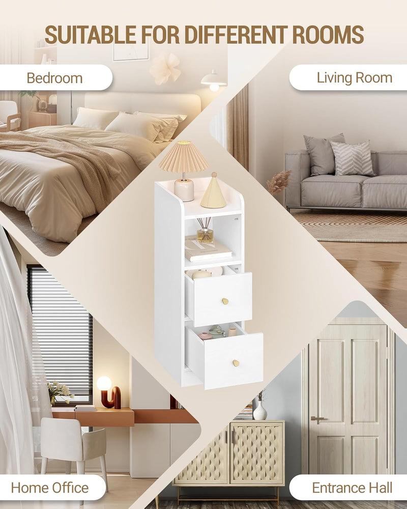 Slim Bedside Tables Side Table with 2 Drawers (Set of 2)