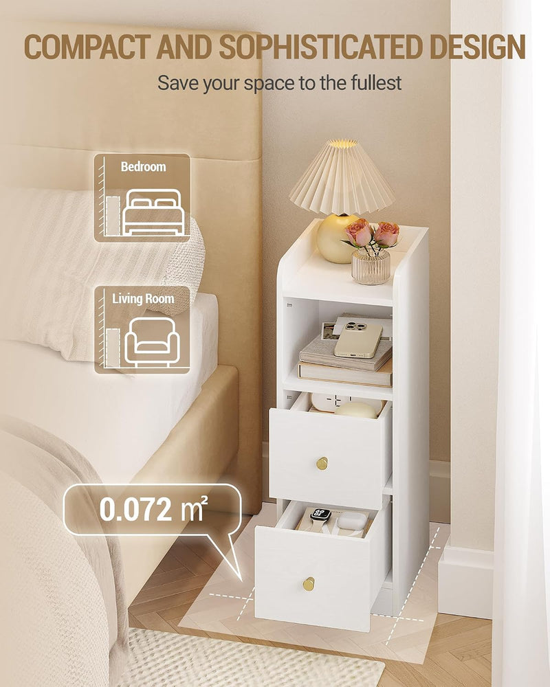Slim Bedside Tables Side Table with 2 Drawers (Set of 2)