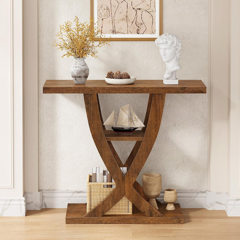 Slim Console Table for Hallway 3-Tier Half Moon