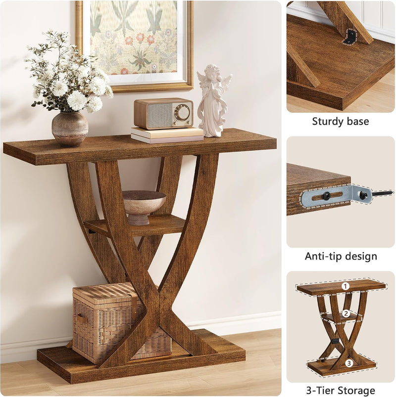 Slim Console Table for Hallway 3-Tier Half Moon