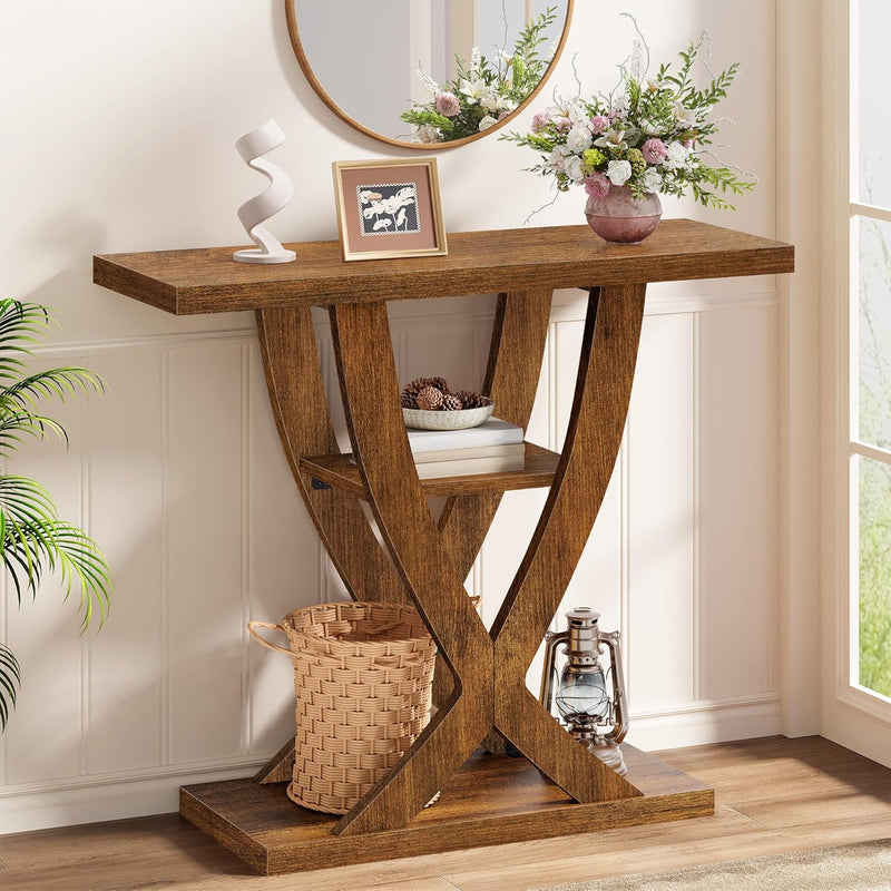 Slim Console Table for Hallway 3-Tier Half Moon
