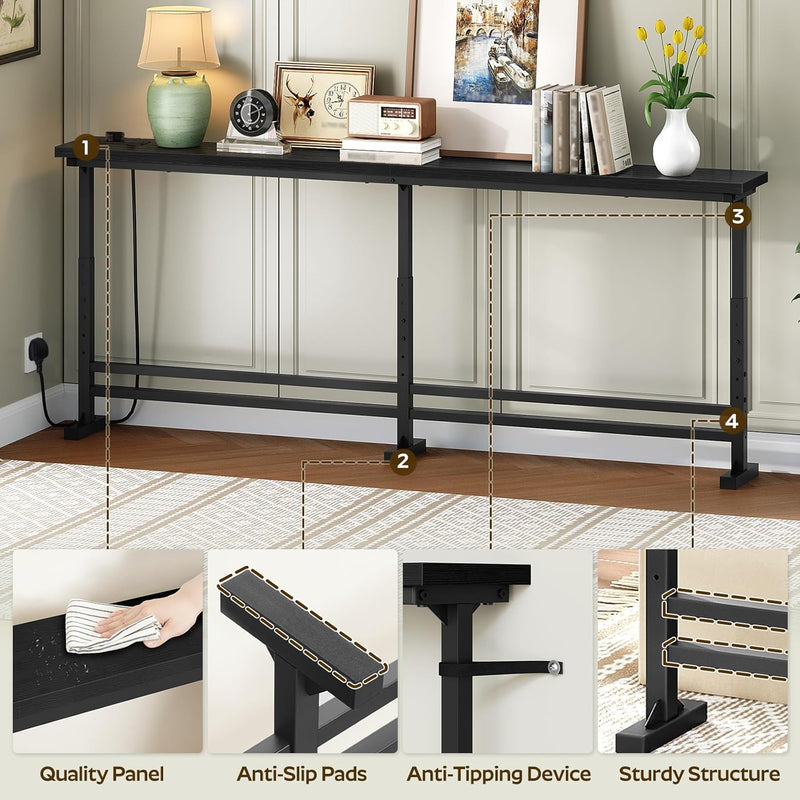Slim Console Table Height-Adjustable Behind Sofa