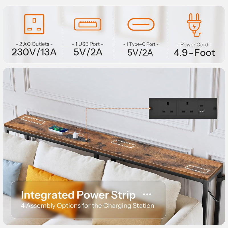 Slim Console Table with Charging Station 180CM