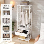 Slim Hall Tree Entryway Coat Rack Bench Drawer