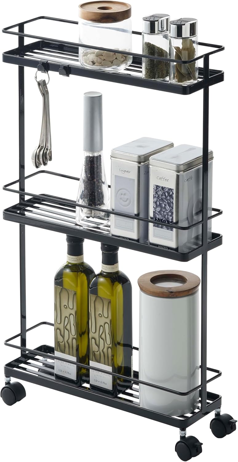 Slim Kitchen Storage Cart Steel Minimalist